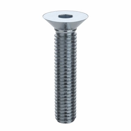 Socket Flat Head Screw: M5-0.8 Thread Size, 25 mm Lg, Flat, Zinc Plated, Steel, Class 8, 100 PK