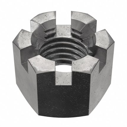 Castle Nut: Slotted Castle, M18-2.50 Thread Size, Steel, Class 4, Black Oxide, 27 mm Hex Wd, 50 PK