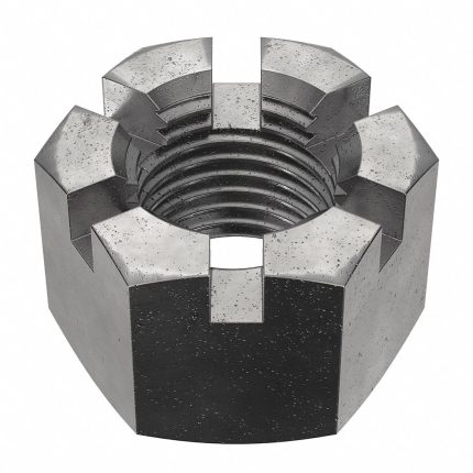 Castle Nut: Slotted Castle, M42-4.50 Thread Size, Steel, Class 4, Black Oxide, 65 mm Hex Wd