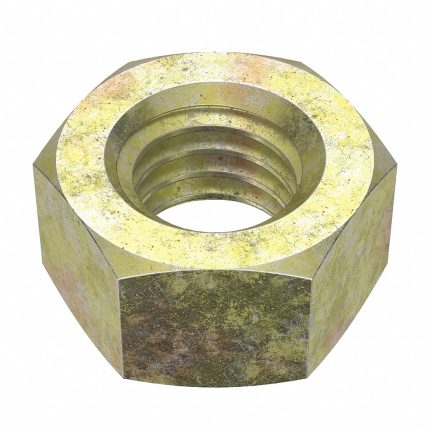 Hex Nut: 7/16"-14 Thread, 11/16 in Hex Wd, 3/8 in Hex Ht, Steel, Grade 8, Zinc Yellow, 50 PK