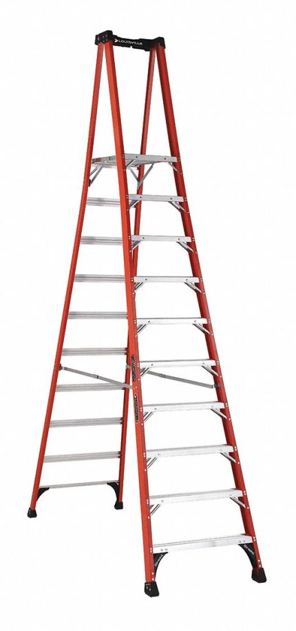 LOUISVILLE LADDER Platform Stepladder: 10 ft Ladder Size, Fiberglass, 375 lb Load Capacity, 64 lb Wt