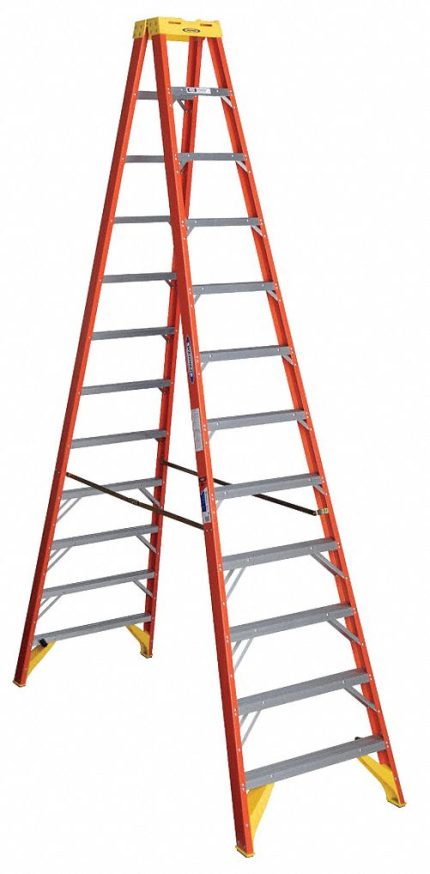 WERNER Twin Stepladder: 12 ft Ladder Size, Fiberglass, 300 lb Load Capacity, 69 lb Wt