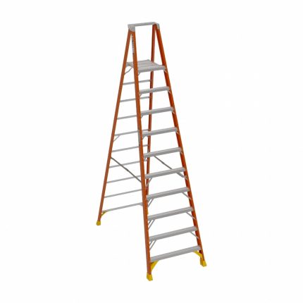 WERNER Platform Stepladder: 10 ft Ladder Size, Fiberglass, 300 lb Load Capacity, 55 lb Wt