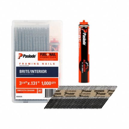 PASLODE Framing Nails,3 1/4" L,Plain,PK1000: Framing Nails, Offset Round, Smooth, Steel, 1,000 PK