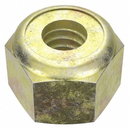 Lock Nut: Nylon Insert, 1/4"-20 Thread Size, Steel, Grade 8, Zinc Yellow, 7/16 in Hex Wd, 100 PK