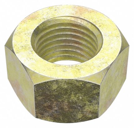 Hex Nut: 3/8"-24 Thread, 9/16 in Hex Wd, 21/64 in Hex Ht, Steel, Grade 8, Zinc Yellow, 100 PK