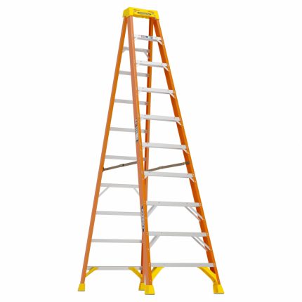 WERNER Stepladder: 10 ft Ladder Size, Fiberglass, 300 lb Load Capacity, 33 lb Wt, 7.7 ft Standing Ht