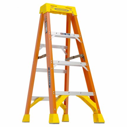 WERNER Stepladder: 4 ft Ladder Size, Fiberglass, 300 lb Load Capacity, 16 lb Wt, 3.8 ft Standing Ht