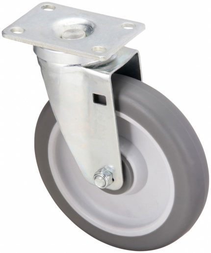 APPROVED VENDOR Plate Caster: Swivel, Rubber, 6 in Wheel Dia, 1 1/4 in Wheel Wd, Light Duty, Ball