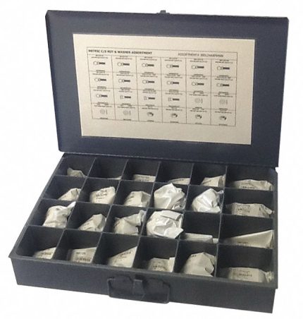 Hex Head Cap Screw Assortment: Steel, Zinc-Plated, Metric, 780 Pieces, Metal Box, Hex Nuts Included