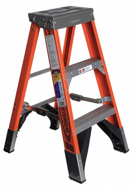 WERNER Stepladder: 3 ft Ladder Size, Fiberglass, 375 lb Load Capacity, 14 lb Wt, 1 ft Standing Ht