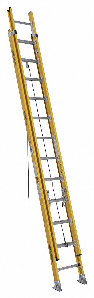 WERNER Extension Ladder: 24 ft Ladder Size, Fiberglass, 375 lb Load Capacity, 55 lb Wt, 2 Sections