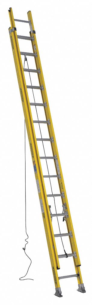 WERNER Extension Ladder: 28 ft Ladder Size, Fiberglass, 375 lb Load Capacity, 63 lb Wt, 2 Sections