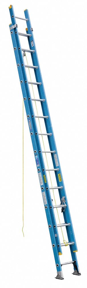 WERNER Extension Ladder: 28 ft Ladder Size, Fiberglass, 250 lb Load Capacity, 56 lb Wt, 2 Sections