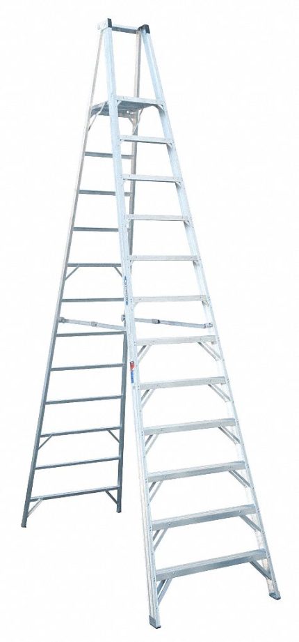 WERNER Platform Stepladder: 12 ft Ladder Size, Aluminum, 300 lb Load Capacity, 66 lb Wt