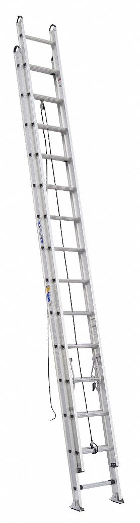 WERNER Extension Ladder: 28 ft Ladder Size, Aluminum, 375 lb Load Capacity, 66 lb Wt, 2 Sections