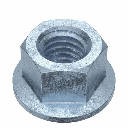 Lock Nut: Serrated, 3/8"-16 Thread Size, Steel, Grade A, Zinc Plated, 9/16 in Hex Wd, 100 PK