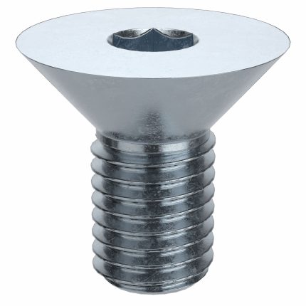 Socket Flat Head Screw: 1/4"-28 Thread Size, 1/2 in Lg, Flat, Zinc Plated, Steel, 100 PK