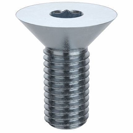 Socket Flat Head Screw: 1/4"-28 Thread Size, 5/8 in Lg, Flat, Zinc Plated, Steel, 100 PK
