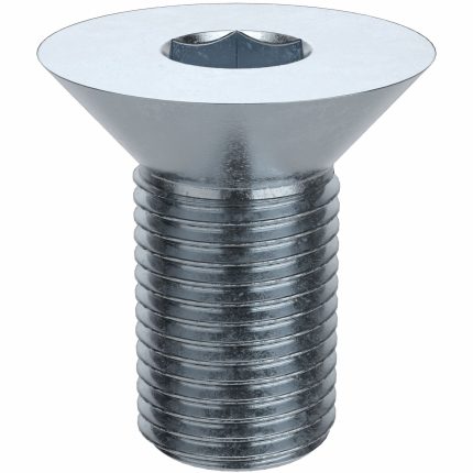 Socket Flat Head Screw: 1/2"-20 Thread Size, 1 in Lg, Flat, Zinc Plated, Steel, 5/16 in Drive, 10 PK