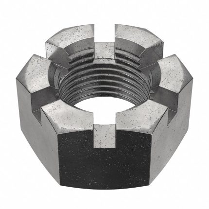 Castle Nut: Slotted Castle, 3"-4 Thread Size, Steel, Grade 5, Black Oxide, 4 1/2 in Hex Wd