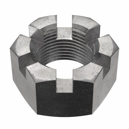 Castle Nut: Slotted Castle, 1"-14 Thread Size, Steel, Grade 8, Black Oxide, 1 1/2 in Hex Wd, 5 PK