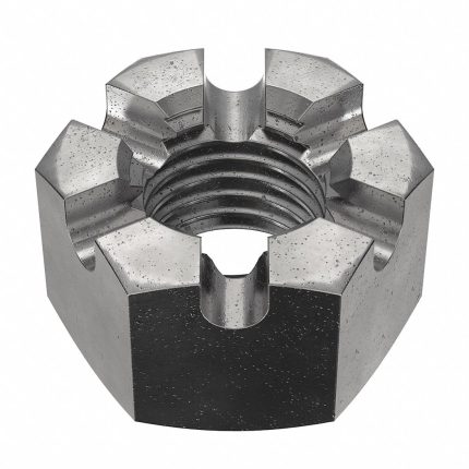 Castle Nut: Slotted Castle, 1"-8 Thread Size, Steel, Grade 2, Black Oxide, 1 5/8 in Hex Wd, 5 PK