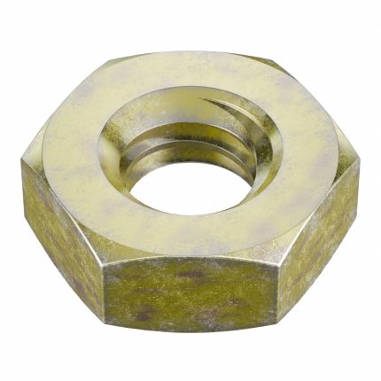 Jam Nut: 1/4"-20 Thread, 7/16 in Hex Wd, 5/32 in Hex Ht, Steel, Grade 5, Zinc Yellow, 50 PK