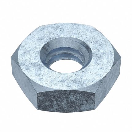 Jam Nut: 1/4"-20 Thread, 1/2 in Hex Wd, 11/64 in Hex Ht, Steel, Grade A, Zinc Plated, 100 PK