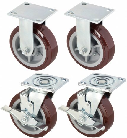 GREENLEE Plate Caster: Rigid/Swivel, Side Brake, Polyurethane, 6 in Wheel Dia, 2 in Wheel Wd, Hole