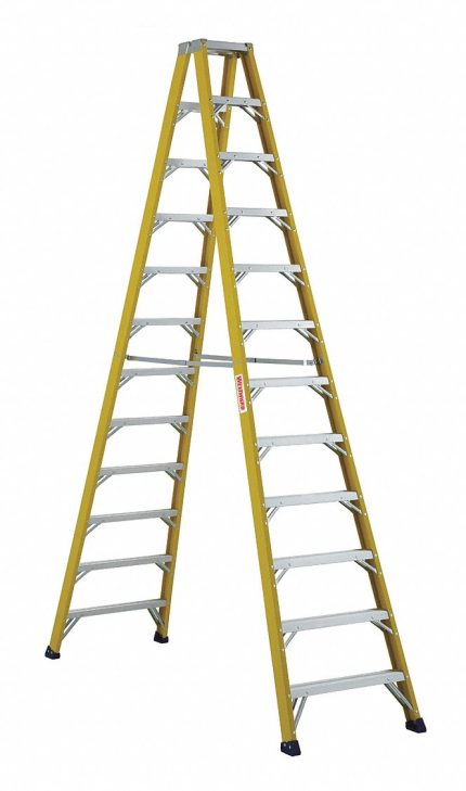 WESTWARD Twin Stepladder: 12 ft Ladder Size, Fiberglass, 375 lb Load Capacity, 72 lb Wt