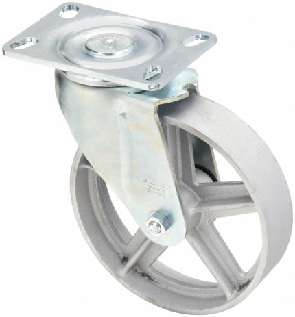 APPROVED VENDOR Plate Caster: Swivel, No Brake, Iron, 8 in Wheel Dia, 2 in Wheel Wd, Slot, Rectangle