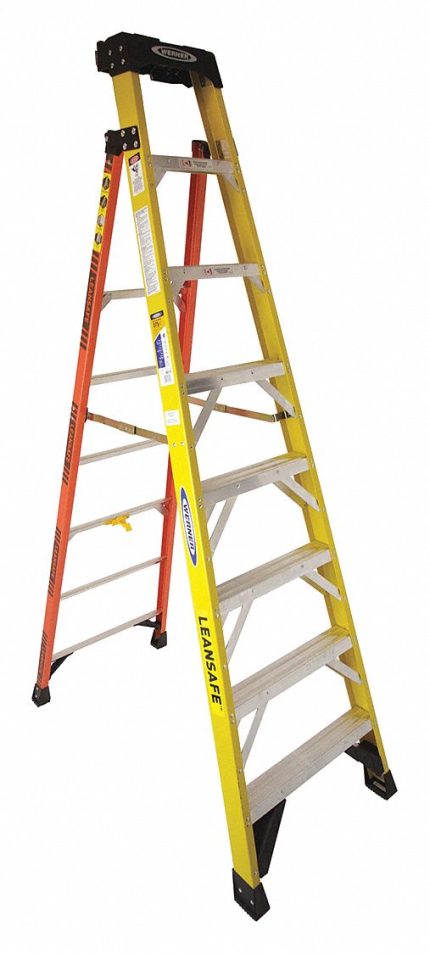 WERNER Stepladder: 8 ft Ladder Size, Fiberglass, 375 lb Load Capacity, 29 lb Wt