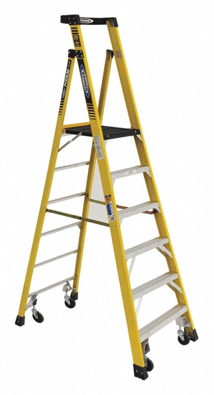 WERNER Podium Stepladder: 8 ft Overall Ht, Fiberglass, 375 lb Load Capacity - Max, 42 lb Wt