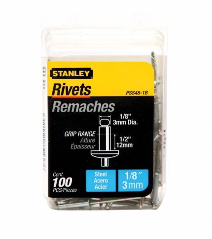 Blind Rivet,1/8 in dia,PK100: Inch, 1/2 in Body Lg, 0.125 in Shank Dia, Open End, Dome, 100 PK
