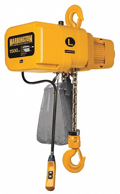 HARRINGTON Electric Chain Hoist: H4 - Heavy Duty, 230/460V AC, Hook Mounted - No Trolley, 1 Speeds