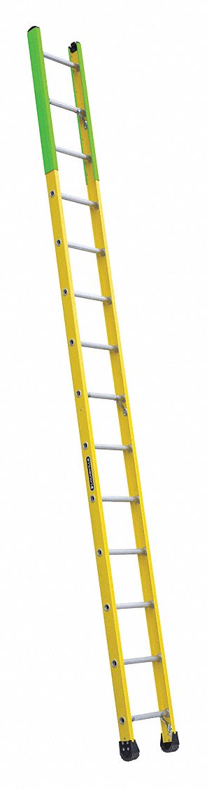 LOUISVILLE Straight Ladder: 14 ft Overall Ht, Fiberglass, 375 lb Load Capacity - Max, 30 lb Wt
