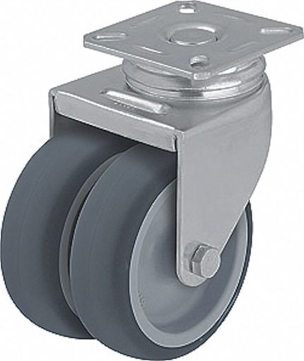 APPROVED VENDOR Plate Caster: Swivel, No Brake, Rubber, 2 in Wheel Dia, 3/4 in Wheel Wd, Hole, Plain