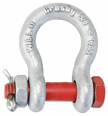 CROSBY Anchor Shackle: Anchor Shackle, 1,000 lb Working Load Limit, 15/32 in Wd Between Eyes, Silver