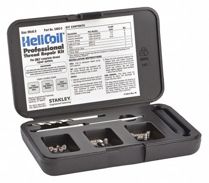 HELI-COIL Thread Repair Kit: Tanged Tang Style, Free-Running, M5-0.80 Thread Size, Stainless Steel