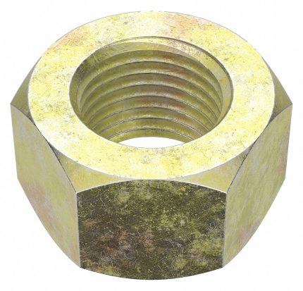 Hex Nut: 1/2"-20 Thread, 3/4 in Hex Wd, 7/16 in Hex Ht, Steel, Grade 8, Zinc Yellow, 50 PK