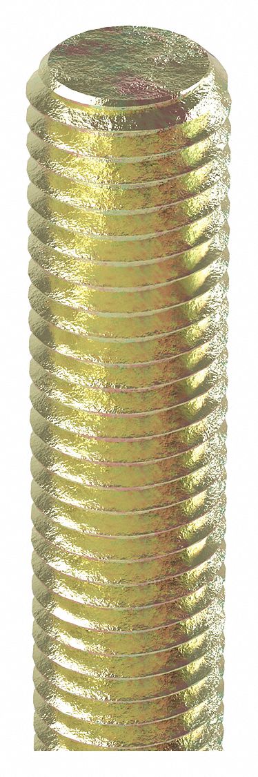 Fully Threaded Rod: 5/8"-18 Thread Size, Steel, Grade B7, Zinc Yellow, 3 ft Overall Lg