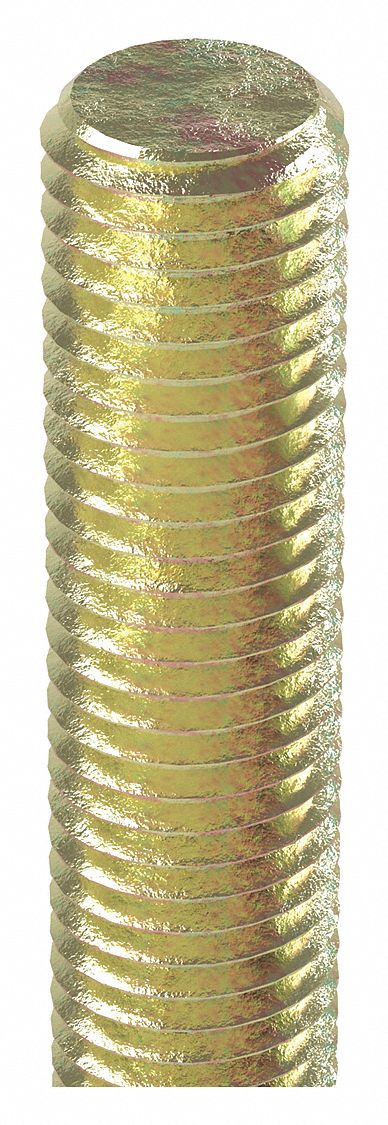 Fully Threaded Rod: 5/8"-18 Thread Size, Steel, Grade B7, Zinc Yellow, 6 ft Overall Lg