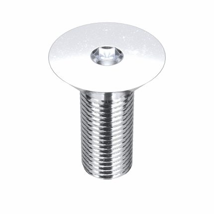 Socket Flat Head Screw: 3/8"-24 Thread Size, 1 in Lg, Flat, Chrome Plated, Steel, 5 PK