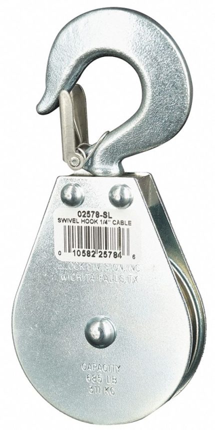 APPROVED VENDOR Pulley Block: Swivel, Upright Mount, Pulling, 685 lb Working Load Limit, Wire Rope