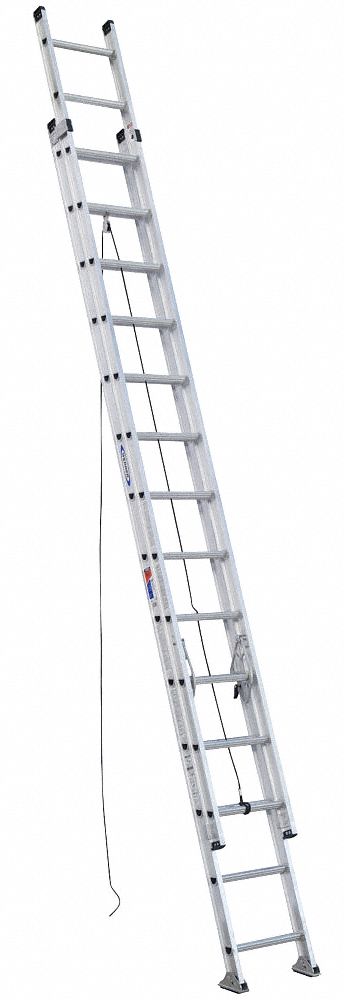 WERNER Extension Ladder: 28 ft Ladder Size, Aluminum, 300 lb Load Capacity, 56 lb Wt, 2 Sections