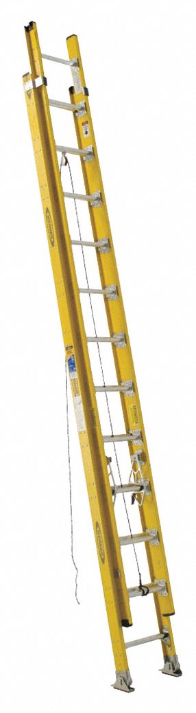 WERNER Extension Ladder: 24 ft Ladder Size, Fiberglass, 375 lb Load Capacity, 59 lb Wt, 2 Sections