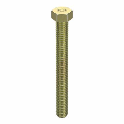 Hex Head Cap Screw: Steel, Class 8.8, Zinc Yellow, M12-1.25, Extra Fine, 100 mm lg, Metric, 25 PK