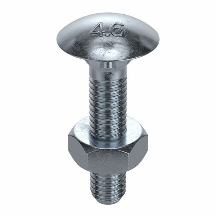 Carriage Bolt: Square, Steel, Class 4.6, Zinc Plated, M6-1.00 Thread Size, 40 mm lg, Metric, 100 PK