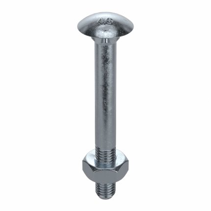 Carriage Bolt: Square, Steel, Class 4.6, Zinc Plated, M10-1.50 Thread Size, 120 mm lg, Metric, 25 PK